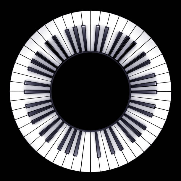 Musical keyboard of a piano bent into a circle - 3d illustration stock photo