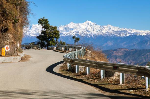 Mussoorie road and Indian himalaya stock photo