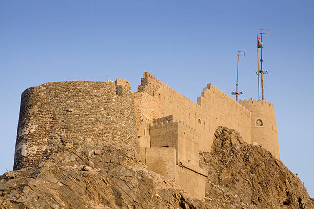 Mutrah Fort overlooking Muscat harbor stock photo