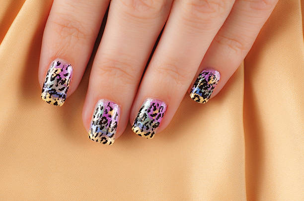 Nail Art - Multicolored Leopard Print Design stock photo