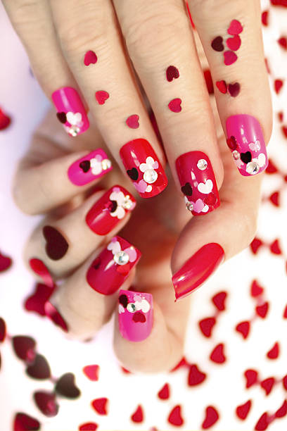 Nail designs with hearts. stock photo