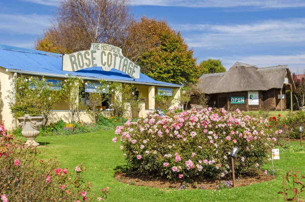 Naledi Drive with Rose Cottage B&B and Restaurant and Silk Store in Dullstroom, South Africa stock photo