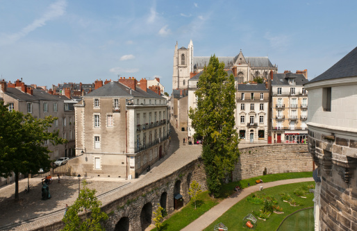 Nantes, France - August 20, 2011: Panoramic view from Tower of Castle of Brittany Duke's. The St. Peter Cathedral on background