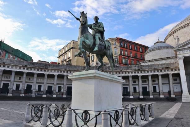 Naples - Charles III of Spain in Piazza del Plebiscito stock photo