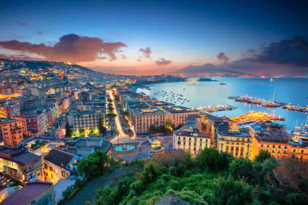 Naples, Italy. Aerial cityscape image of Naples, Campania, Italy during sunrise. active volcano stock pictures, royalty-free photos & images