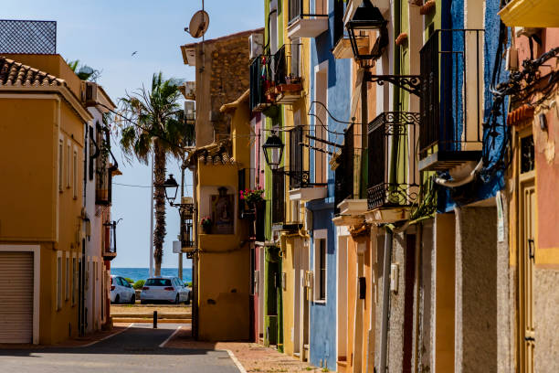 Narrow street in the historic center of the town of Villajoyosa. stock photo