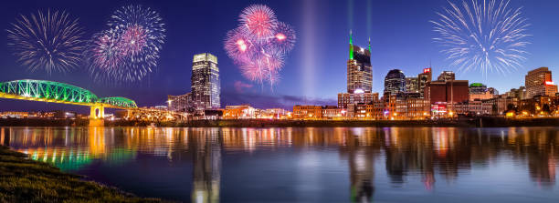 Nashville skyline with fireworks stock photo