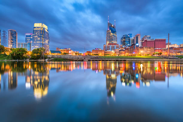 Nashville, Tennessee, USA Downtown Cityscape Nashville, Tennessee, USA downtown cityscape at dusk. broadway nashville stock pictures, royalty-free photos & images