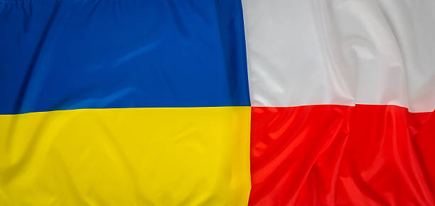 National flag - Ukraine and Poland stock photo