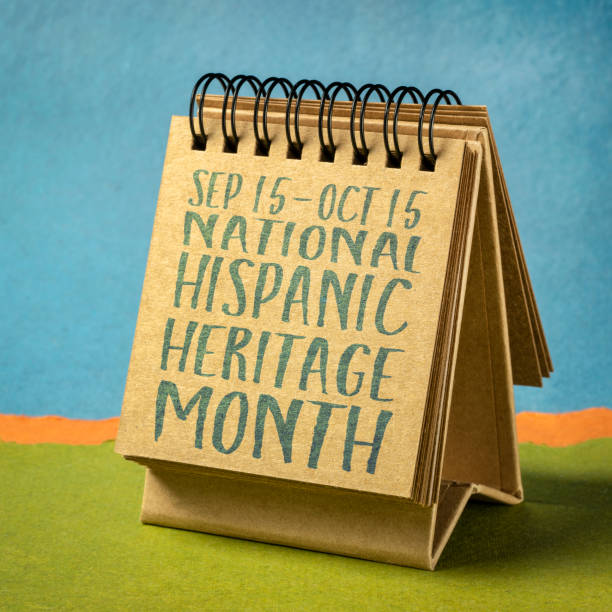 National Hispanic Heritage Month in a desktop calendar September 15 - October 15, National Hispanic Heritage Month - handwriting in a sketchbook or desktop calendar, reminder of cultural event hispanic heritage month stock pictures, royalty-free photos & images