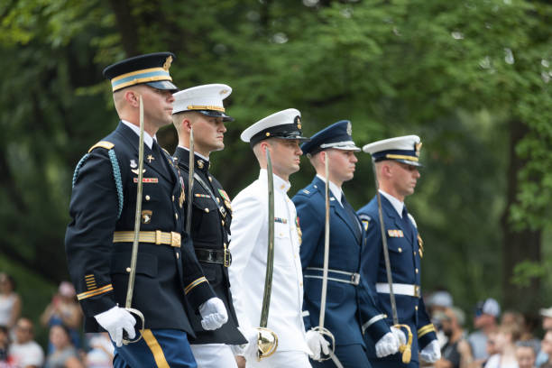 National Independence Day Parade Washington, D.C., USA - July 4, 2018, Members of the United states military march with swords at the National Independence Day Parade us military stock pictures, royalty-free photos & images