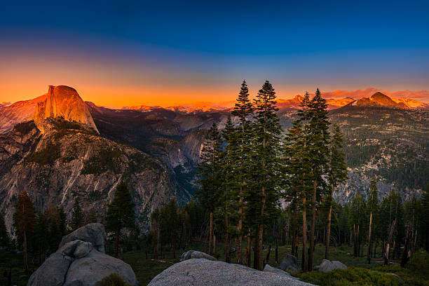 National Park Yosemite Half Dome lit by Sunset Light stock photo