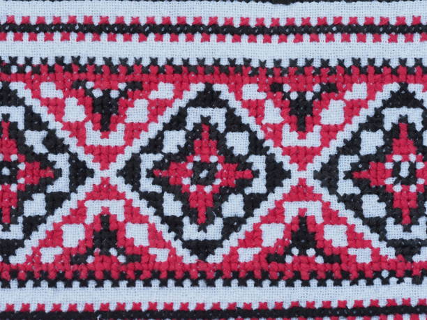 national patterns on the fabric of the moldovan costume stock photo