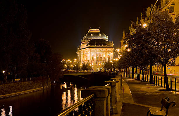 National theater of Prague Night stock photo