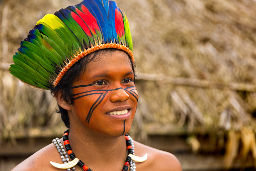 Native Brazilian Man From Tupi Guarani Tribe In Brazil 