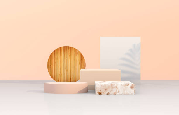Natural beauty podium backdrop with geometric shape for cosmetic product display. Abstract 3d composition background. summer photos stock pictures, royalty-free photos & images