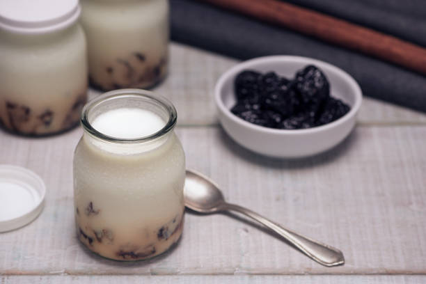 Natural homemade Yogurt with Prunes. stock photo