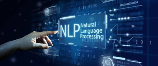 NLP Natural Language Processing cognitive computing technology concept. Hand of Businessman touching hologram screen with world map background. NLP Natural Language Processing cognitive computing technology concept. linguistics stock pictures, royalty-free photos & images