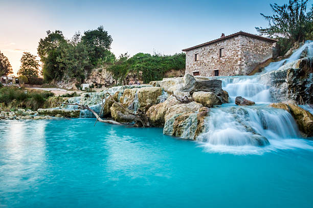 Natural spa with waterfalls in Tuscany, Italy stock photo