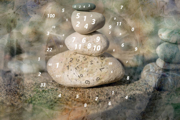 nature and numerology, numbers on stones - numerologia imagens e fotografias de stock