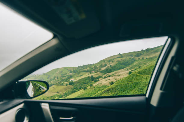 A beautiful landscape as seen from the inside of a car