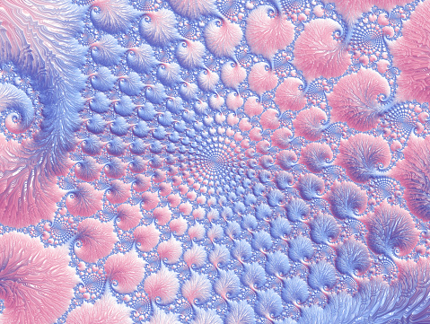 Nautilus Spiral Reef Coral Abstract Pearl Sea Shell Ammonite Mandala Background Blue Pink Purple Lilac Pastel Gradient Swirl Pattern Curve Shape Flowing Morphing Cute Sunrise Summer Springtime Texture Curled Up Squiggle Fantasy Surreal Fractal Fine Art Digitally Generated Image for banner, flyer, card, poster, brochure, presentation