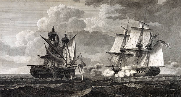 Naval Battle at Sea stock photo