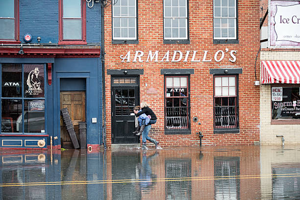 Navigating Hurricane Sandy’s Flood Waters in Annapolis, Maryland stock photo