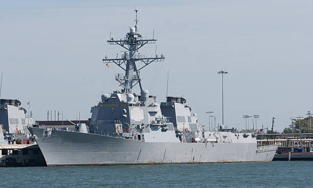 US Navy Warship A US Navy Warship alongside in Norfolk Virginia destroyer stock pictures, royalty-free photos & images