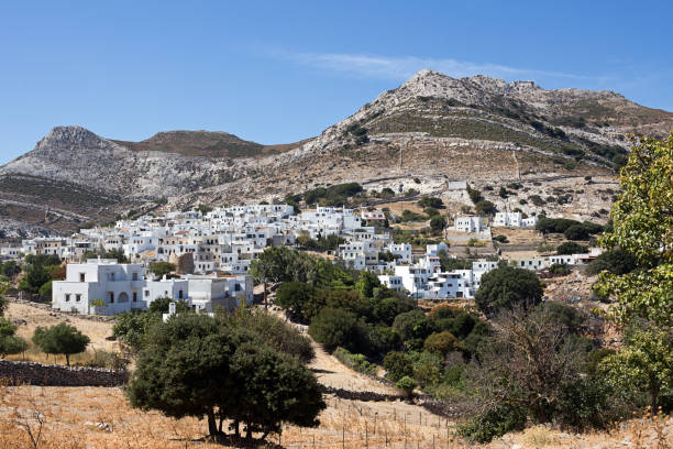 Naxos - Apeiranthos, scenic view of a mountainous village in the aegean island  - Cyclades Greece stock photo