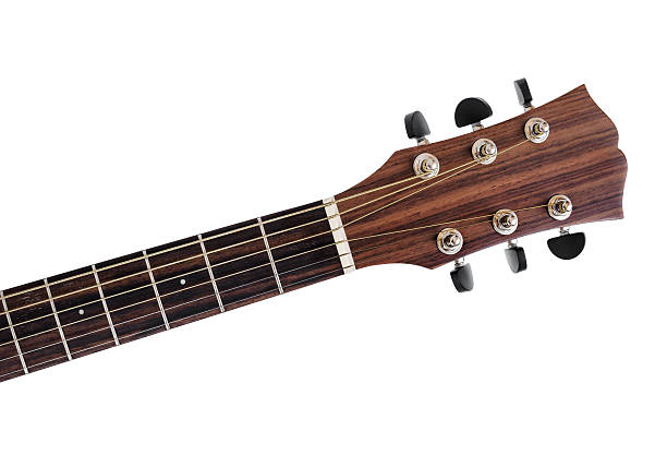 Neck of acoustic guitar. stock photo