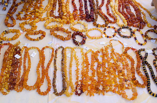 necklaces bracelet  handmade jewelry amber stone stock photo