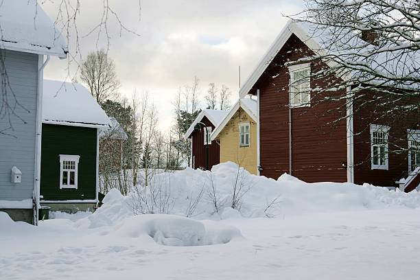 Neighborhood in winter stock photo
