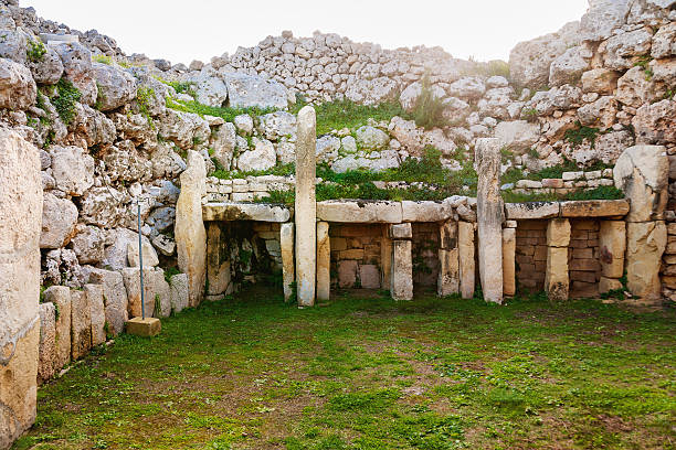 Neolithic megalith temple complex of Ggantija. Malta. Neolithic megalith temple complex of Ggantija (Tempji Neolitici Tal-Ggantija, "Giant Tower") on the island of Gozo in Malta. UNESCO World Heritage Site. megalith stock pictures, royalty-free photos & images