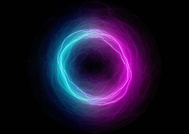 Neon circle, abstract plasma electrical background stock photo