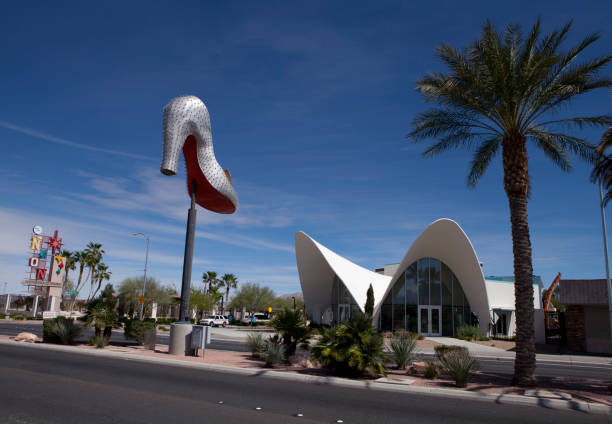 Neon Museum and Boneyard Park Las Vegas, Nevada, USA, - March 26, 2017: Neon Museum and Boneyard Park with the iconic Silver Slipper in Las Vegas, Nevada on a beautiful sunny day. neon boneyard las vegas stock pictures, royalty-free photos & images