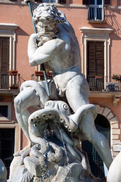 Neptune Fountain, Piazza Navona in Rome, Italy detail  of Fountain Neptune (Poseidon) at Piazza Navona in Rome, Italy poseidon statue stock pictures, royalty-free photos & images