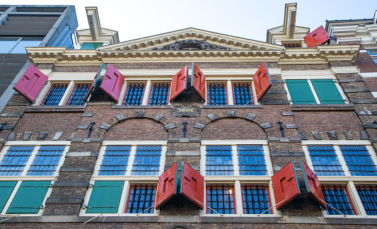 Architectural detail of Rembrandthuis, the home of the Dutch artist Rembrandt from 1639 to 1656. Today it is a museum in central Amsterdam.