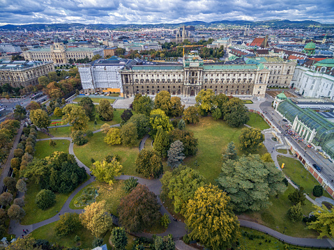 Vienna, Austria - October 05, 2016: Neue Burg Palace and Burggarten Park in Vienna, Austria.