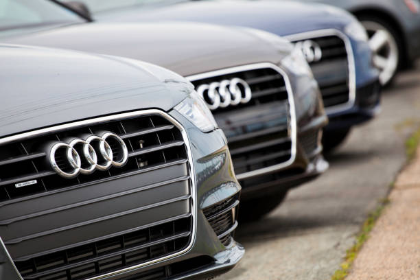 New Audi Vehicles in a Row stock photo
