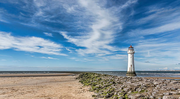 New Brighton Lighthouse on the wirral UK. New Brighton Lighthouse positioned at the mouth of the River Mersey to secure safe passage for vessals entering the river from the Irsh sea in the UK. the wirral stock pictures, royalty-free photos & images