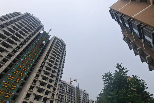 New buildings are under construction in Beijing, China amid covid pandemic stock photo