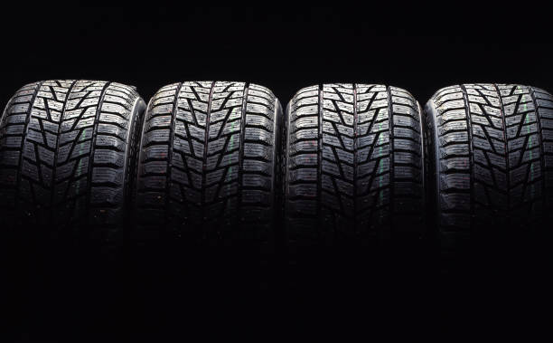 new car tires, studio shot stock photo