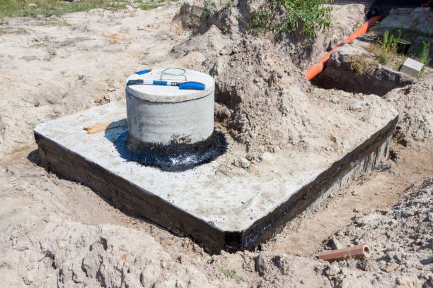 New concrete septic tank stock photo
