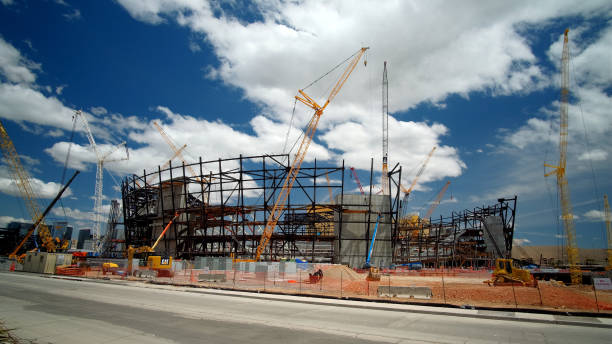 New football stadium under construction in Las Vegas Las Vegas, United States - May 12 2019: New football stadium under construction in Las Vegas Nevada USA.It will be completed in 2020 and will be home stadium to Raiders. football betting sites in usa stock pictures, royalty-free photos & images