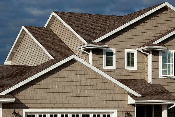 New Home, Vinyl Siding, Architectural Asphalt Shingle Roof, Real Estate stock photo