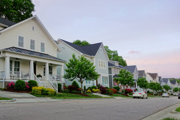 New homes on a quiet street in Raleigh NC stock photo
