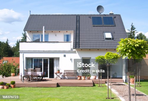 istock new house home view from garden with way - Einfamilienhaus 168376723
