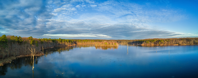 A view of a lake in New Jersey with a drone.