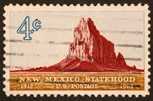 1962 postage stamp celebrating 50 years of statehood for New Mexico.  Shiprock.